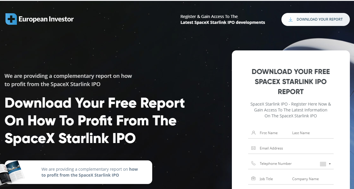 Avis sur Spacex-ipo.european-investor.com : une arnaque en ligne