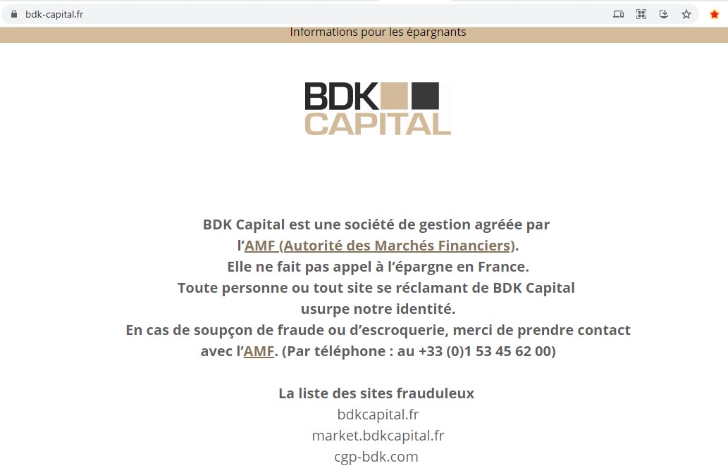 Cgp-bdk.com, Bdkcapital.fr et Market.bdkcapital.fr : ces sites volent l’identité de BDK Capital