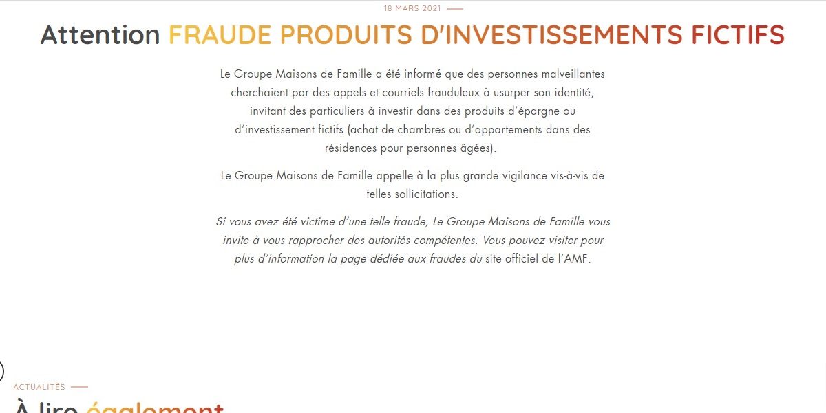 Des escrocs experts usurpent l’identité de Maison de Famille