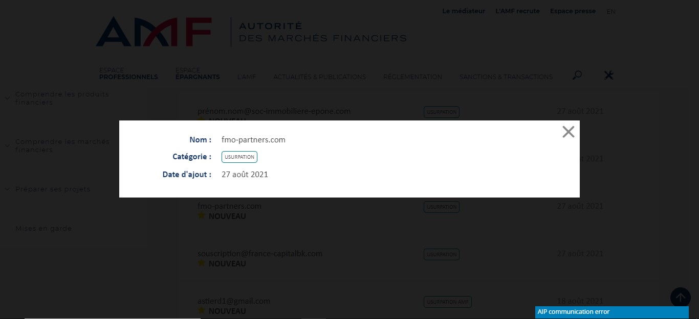 Méfiez-vous de Fmo-partners.com et des adresses mail affiliées