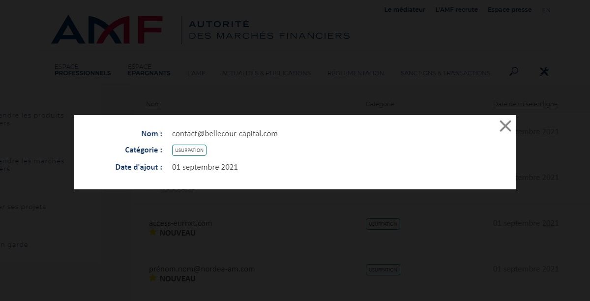 Contact@bellecour-capital.com est une adresse utilisée par des escrocs