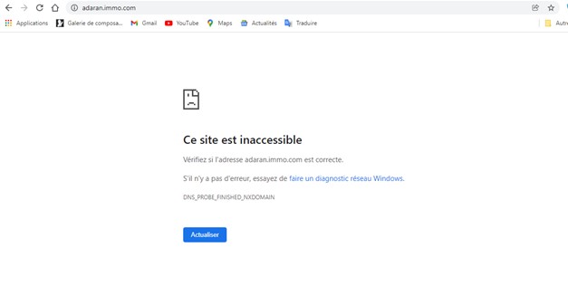 La fausse identité du site adaran.immo.com