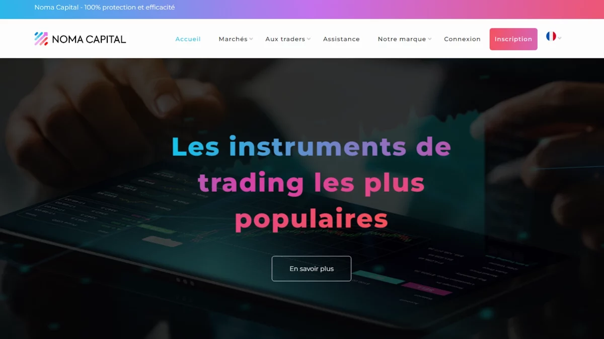 La page d'accueil de l'arnaque Nomacapital.pro