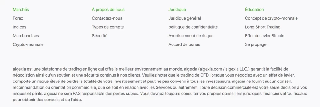 Algexia omet des informations importantes dans son pied de page