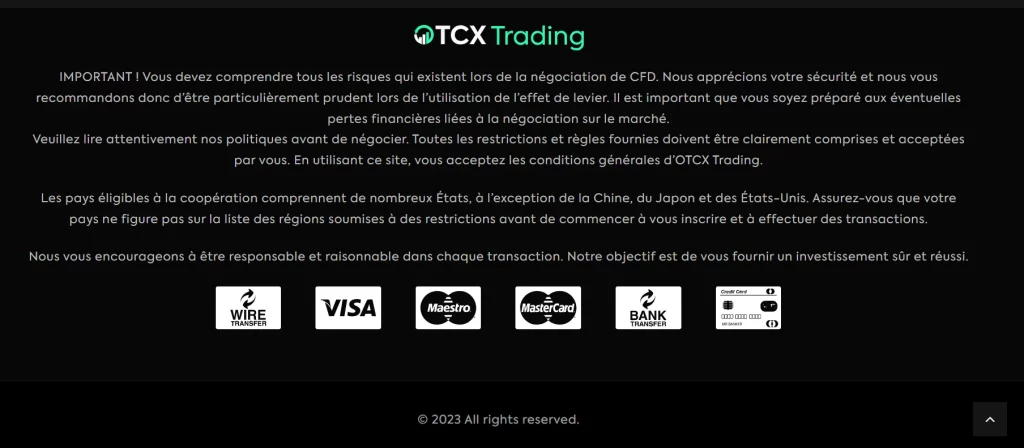 OTCXTrading, le pied de page de l'arnaque