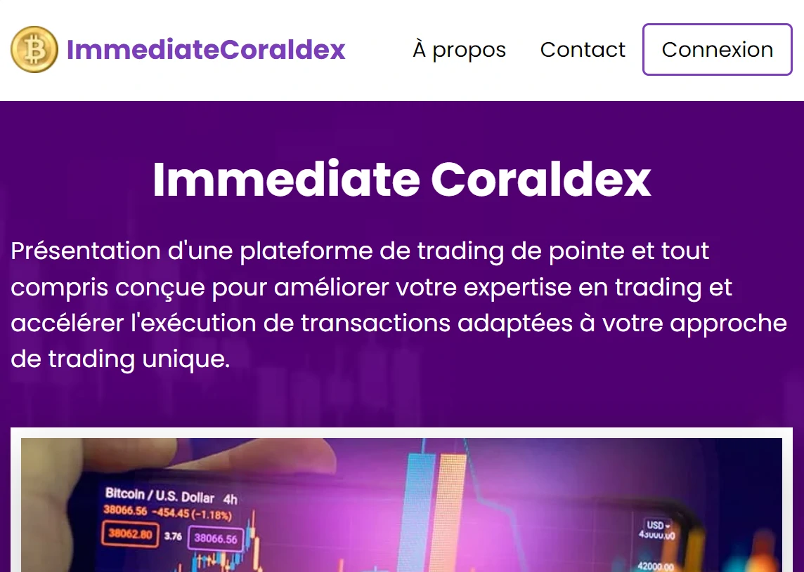 Interface Immediate Coraldex - Manque de transparence et risques potentiels en trading Bitcoin