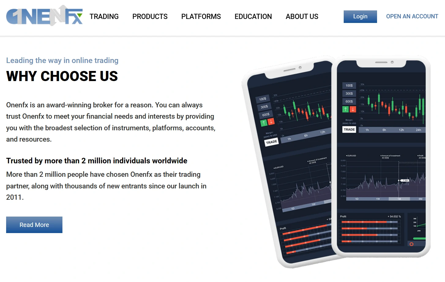 Interface utilisateur d'OnenFX.com - analyse critique de la plateforme de trading suspecte