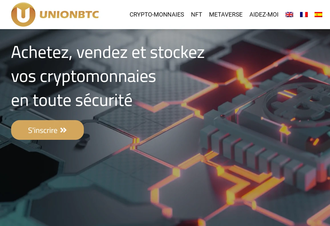 Image d'accueil du site douteux UnionBTC