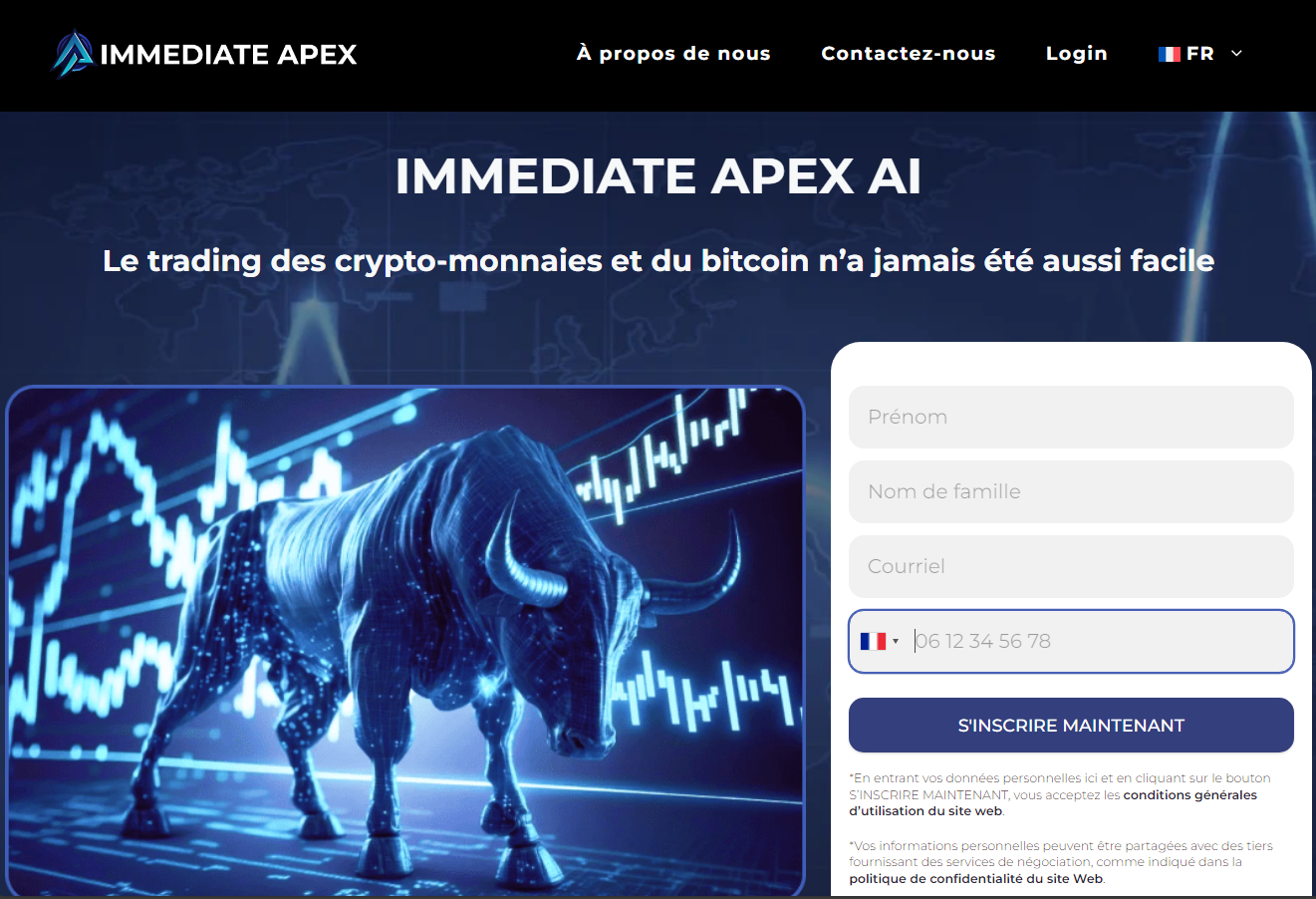 Graphique financier trompeur utilisé par Immediate Apex AI pour séduire les victimes