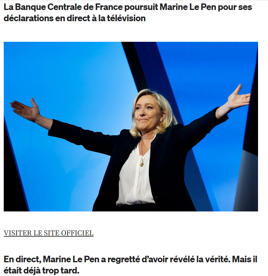 Fausse interview de Marine Le Pen comme appât d'arnaque