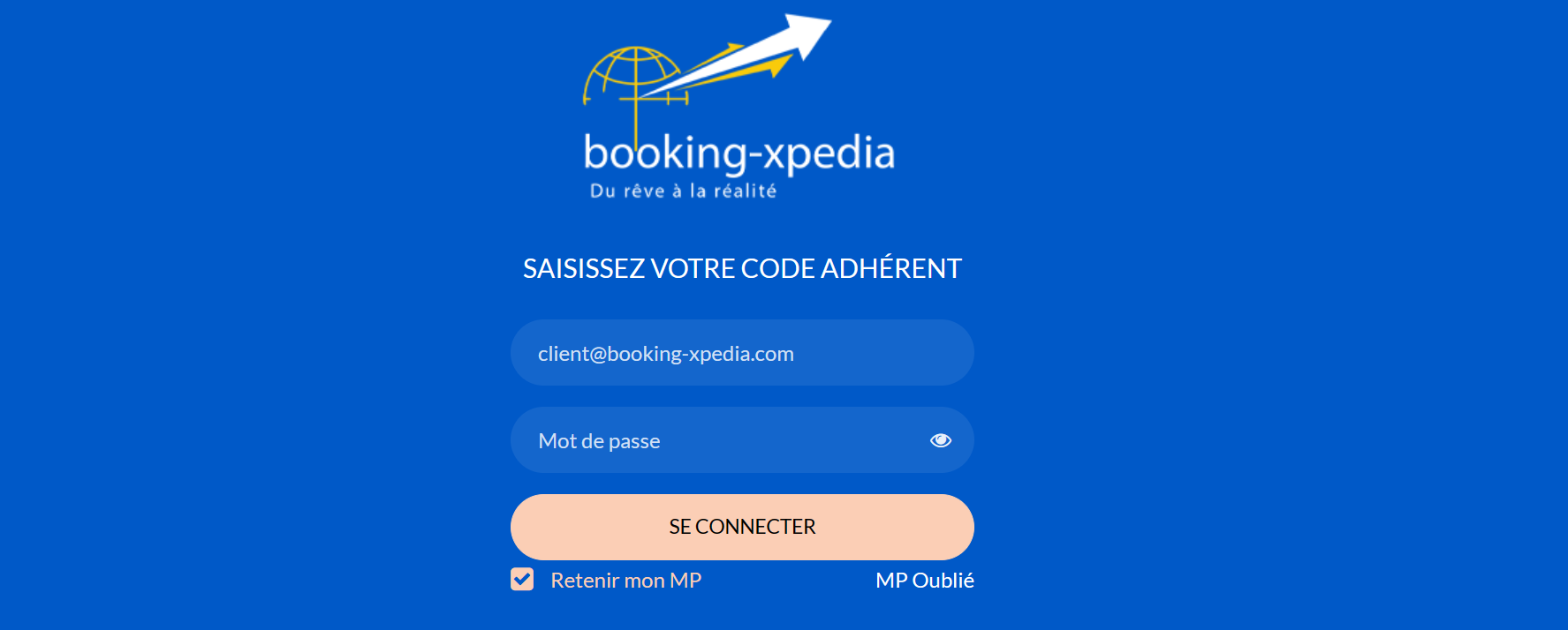 Interface suspecte du site Booking-Xpedia prétendant offrir des voyages à bas prix