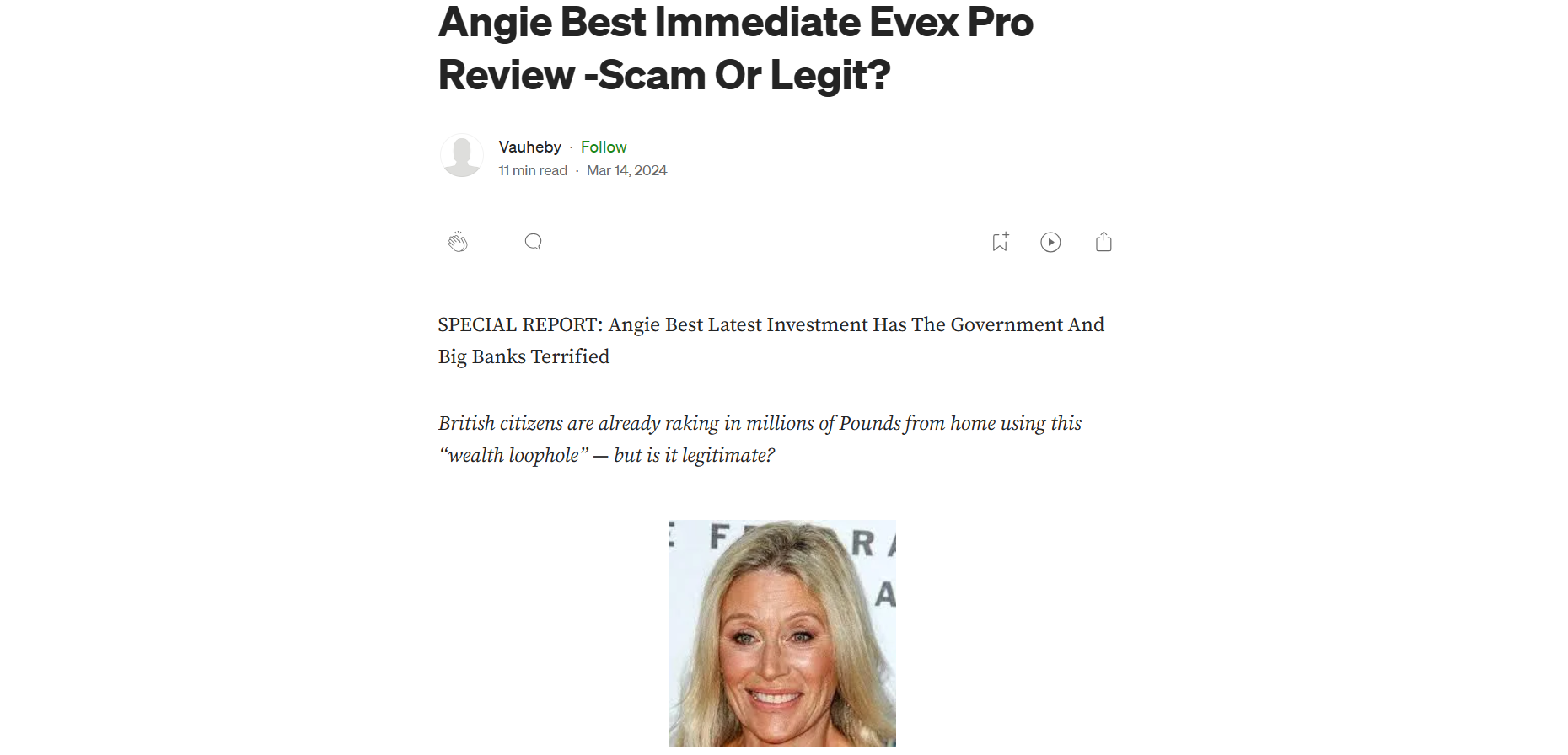 Angie Best faussement associée à Immediate Evex Pro dans une arnaque en ligne