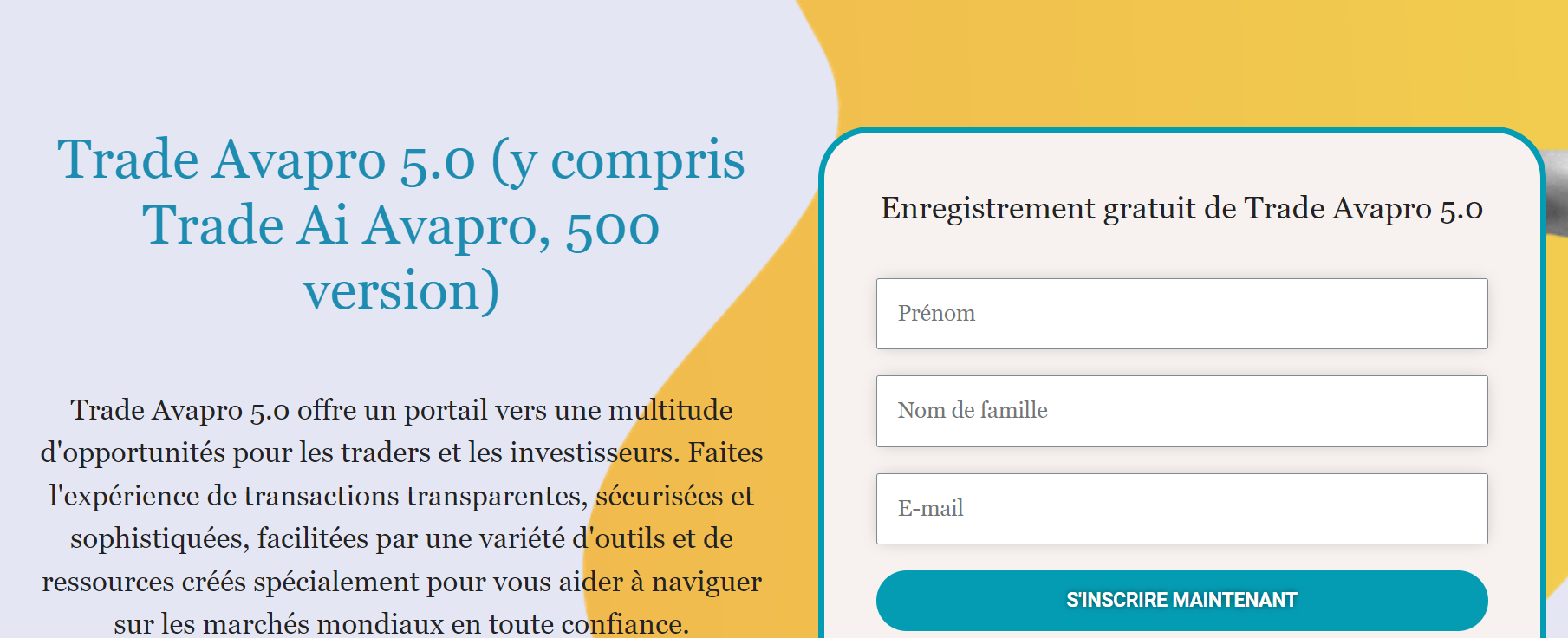 Graphiques de tendance et photos de traders concentrés, visant à illustrer le sérieux et l'efficacité sur Trade AvaPro 5.0