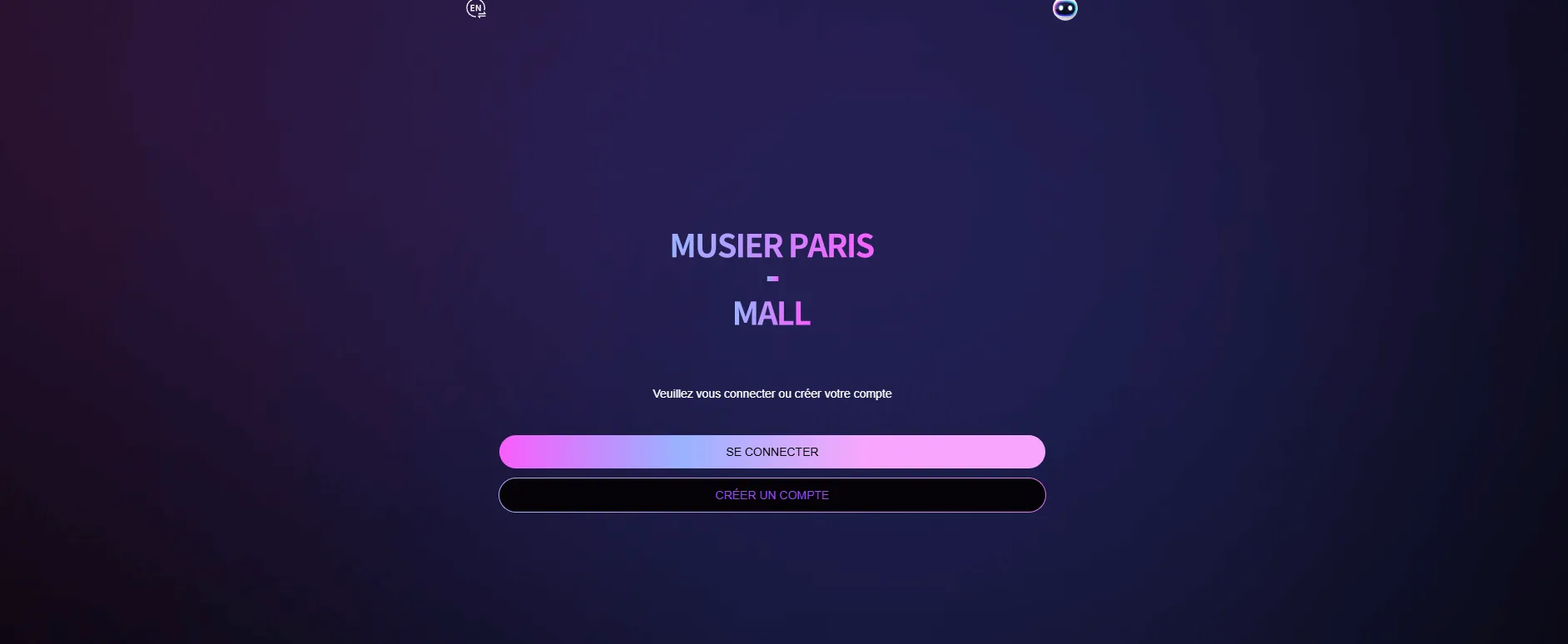 Image de la page d'accueil du site Musier Paris Mall avec message de connexion