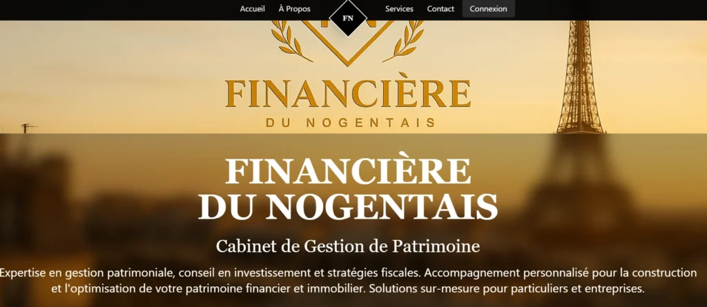 Logo de la fausse Financière du Nogentais sur fond parisien