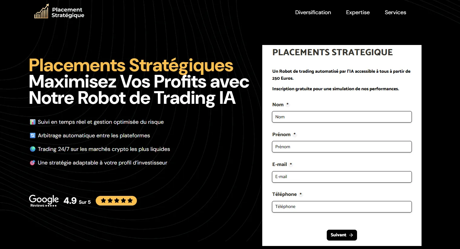 Page d’accueil du site Placements Stratégique