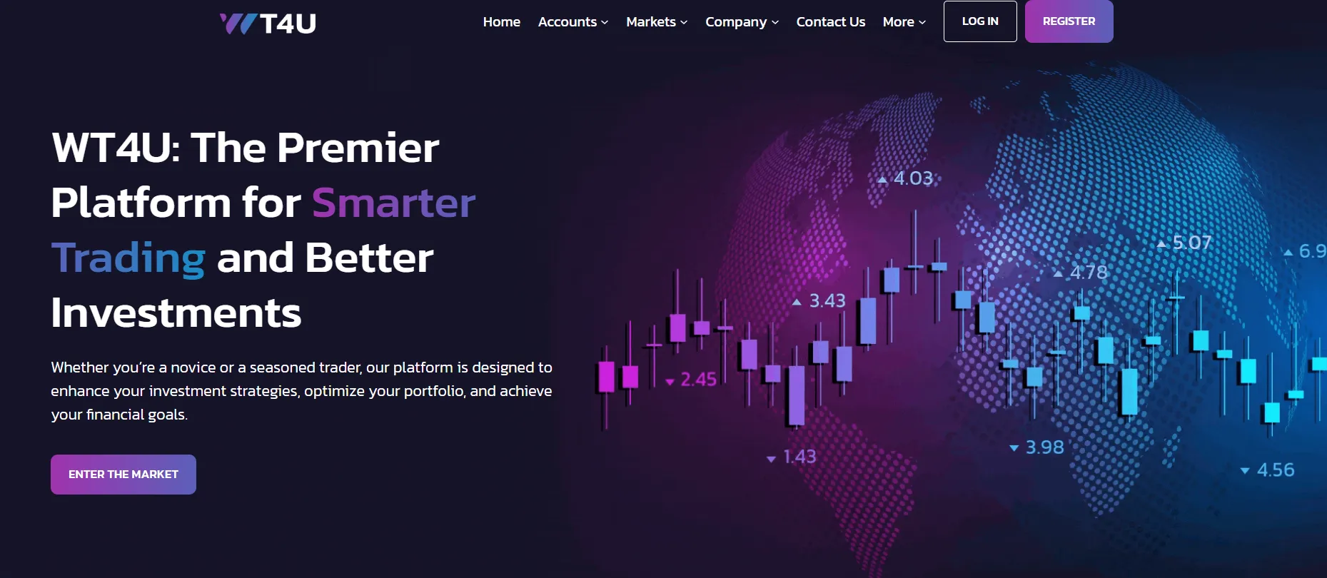 Page d’accueil de WT4U présentant la plateforme de trading