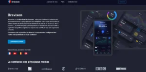 Page d’accueil de Dravixen, fausse plateforme de trading IA non régulée
