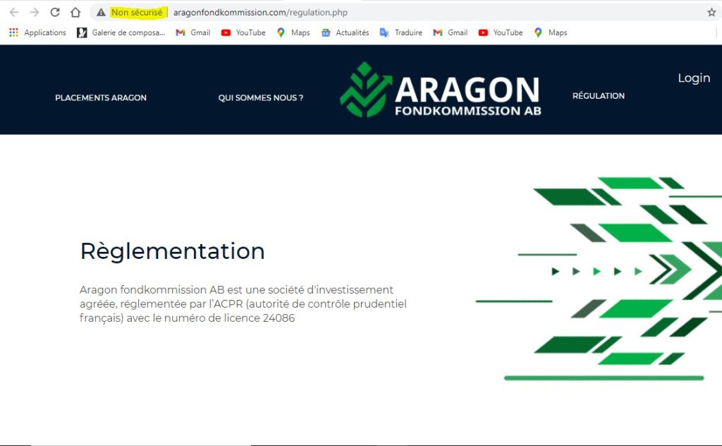 Aragonfondkommission.com n’est pas un site sécurisé. Appartient-il alors à une vraie entreprise ?