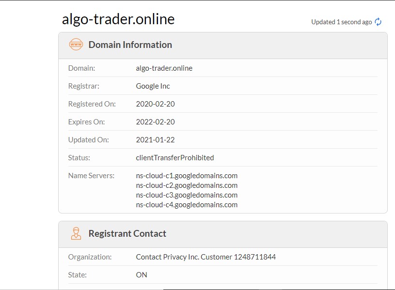 Le sombre WHOIS de Algo-trader.online.