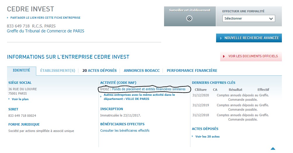 L’activité de Cedre Invest n’est pas la même que celle qu’indique Cedre-invest.com.