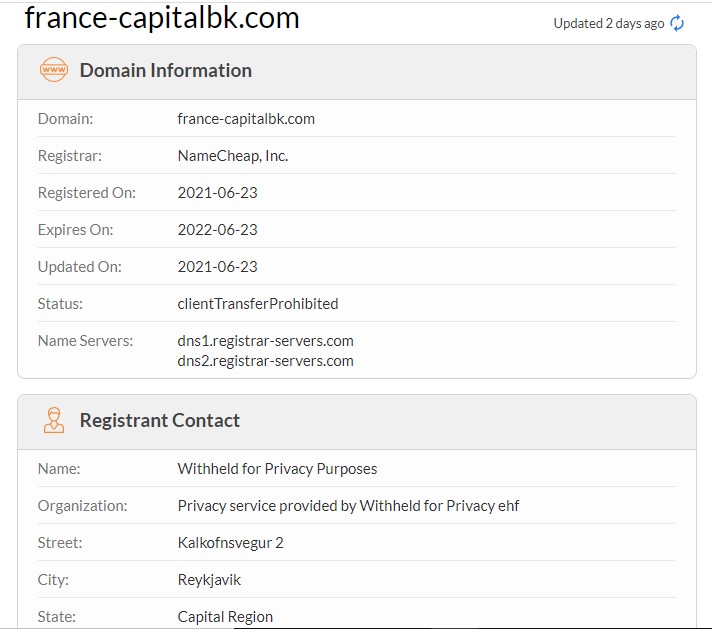 Les révélations du WHOIS de France-capitalbk.com.