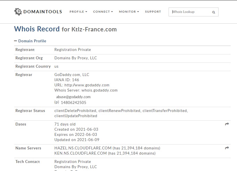 Les informations du WHOIS de Ktlz-France.com.