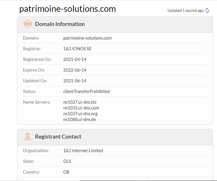 Ce que nous apprend le WHOIS de Patrimoine-solutions.com est précieux.