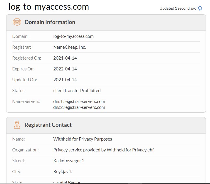 WHOIS anonyme de Cme.log-to-myaccess.com.