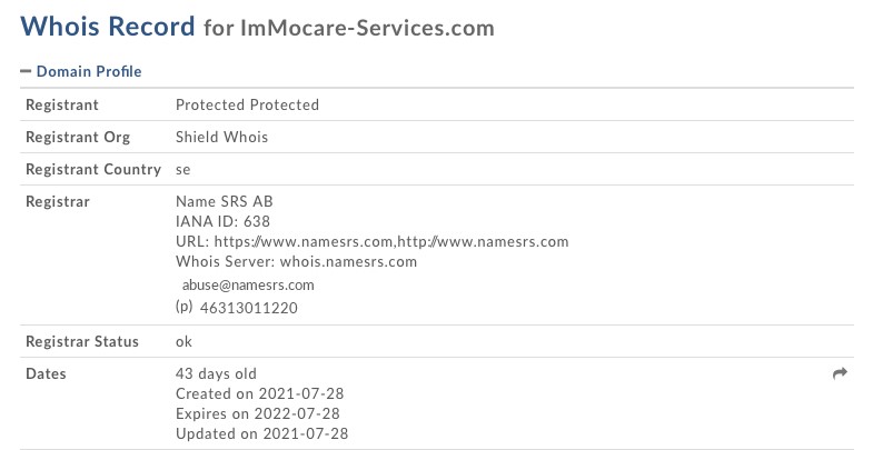 Immocare-services.com n’existe que depuis 43 jours.