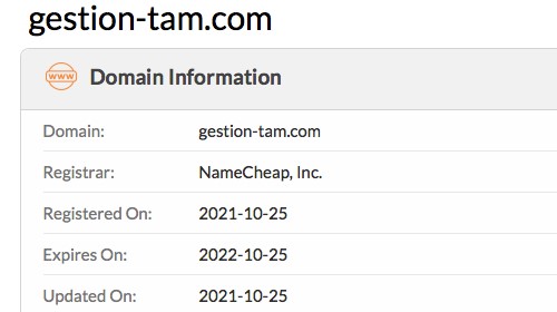 Le WHOIS douteux de Gestion-tam.com nous rend perplexes.