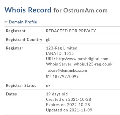 Ostrumam.com n’existe que depuis 19 jours.