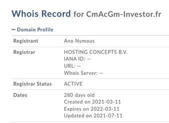 L’historique d’hébergement de Cmacgm-investor.fr ne laisse pas de doute subsister.