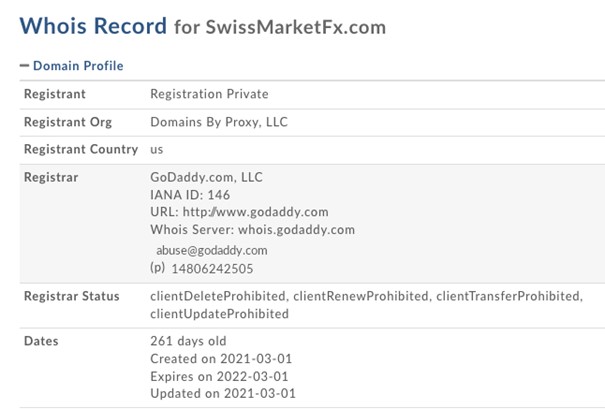 Voici l’historique d’hébergement de Swissmarketfx.com, le site qui tente de vous dépouiller de vos revenus.